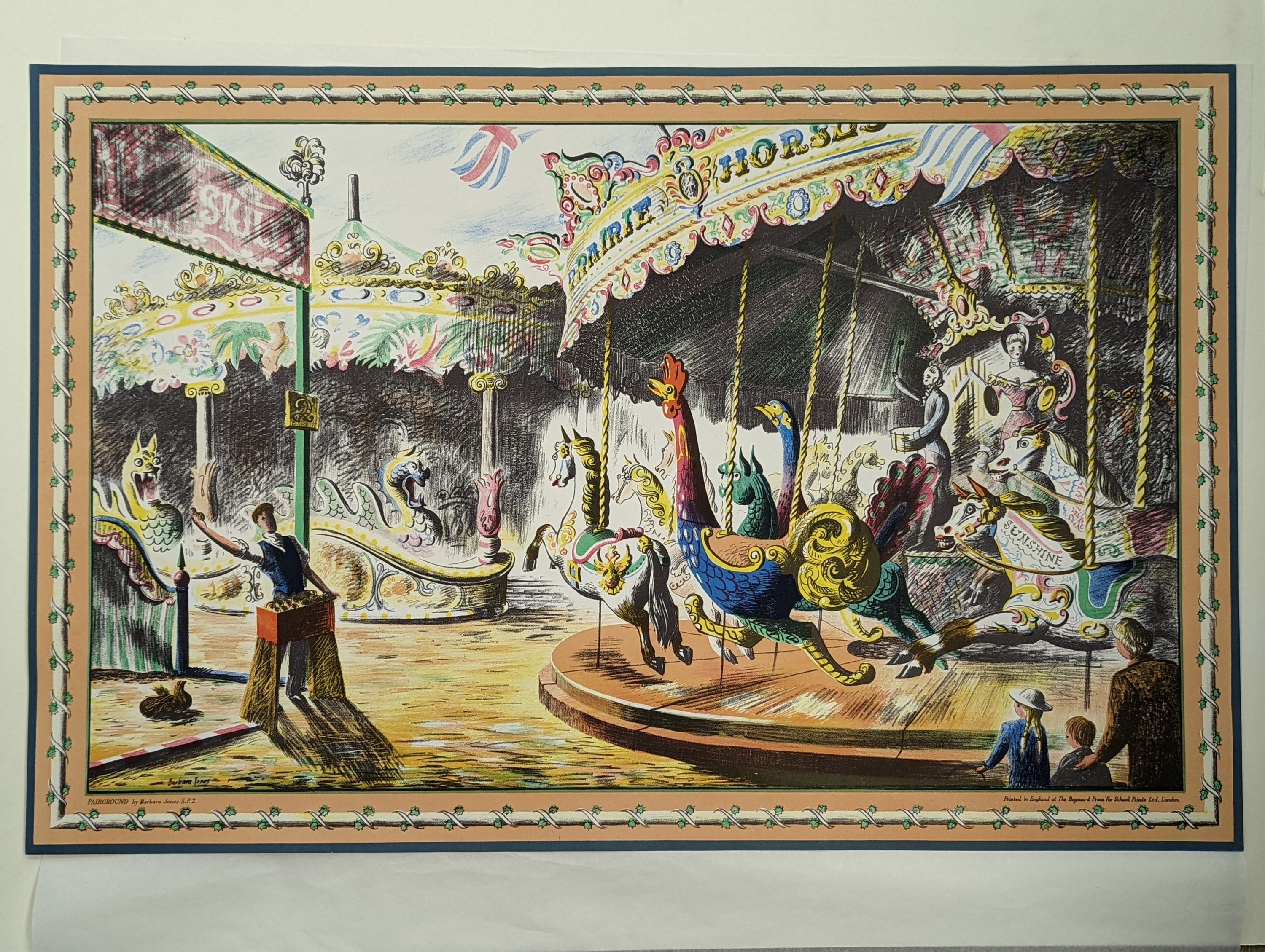 Barbara Jones (1912–1978), lithograph, school print, Fairground (SP2), 51 x 76cm